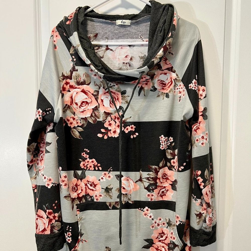 Black and Gray Floral Hoodie